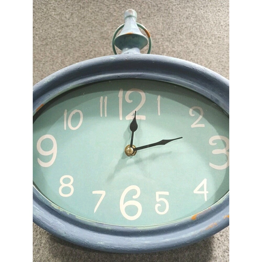 Retro Style Analog Turquoise Wall Clock Farmhouse Cottagecore Kitchen Time - Picture 2 of 8
